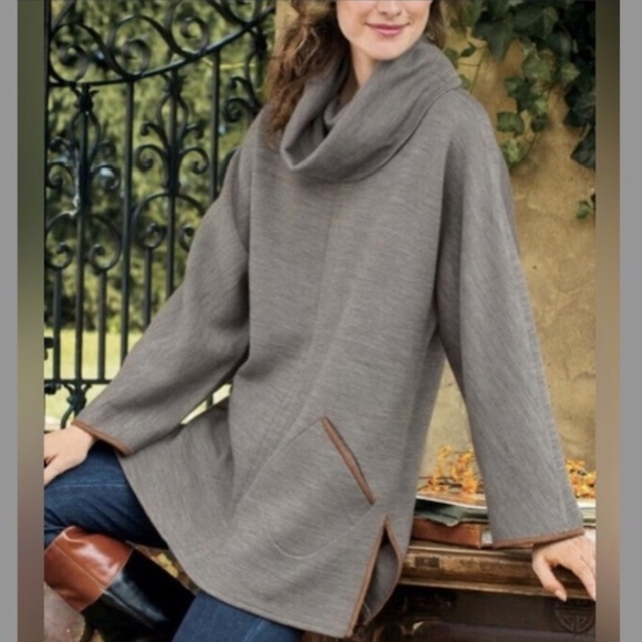 Soft Surroundings Cotswold Wool Blend Cowl Neck Pullover Sweater Gray XL - Picture 1 of 12
